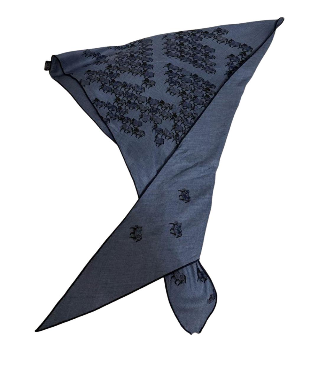 HERMES Синий кашемировый платок, фото 1