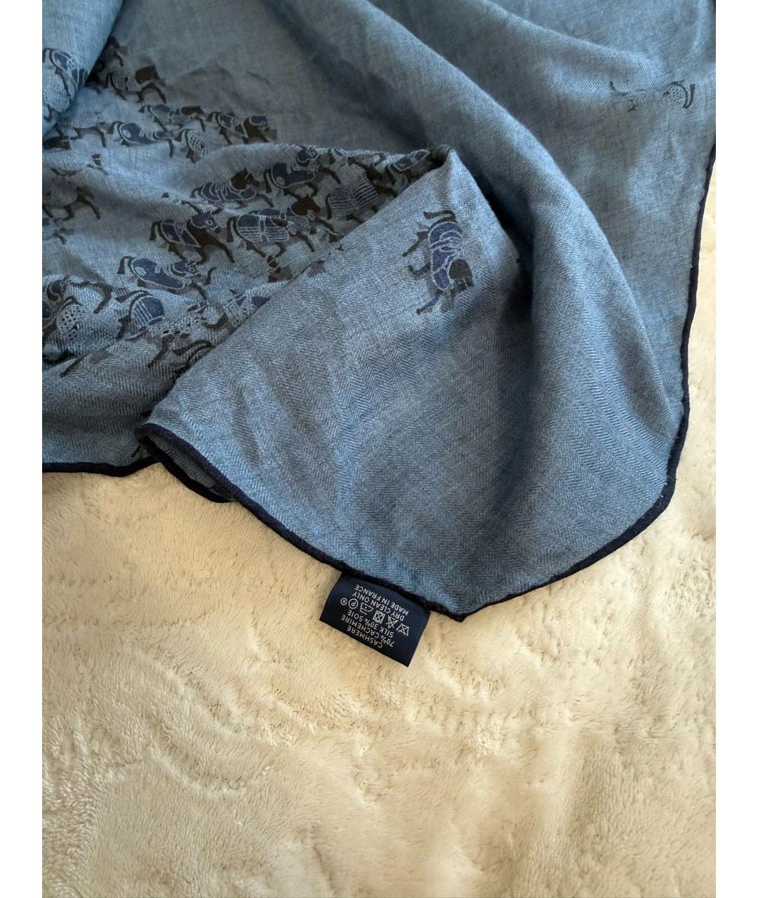 HERMES Синий кашемировый платок, фото 4