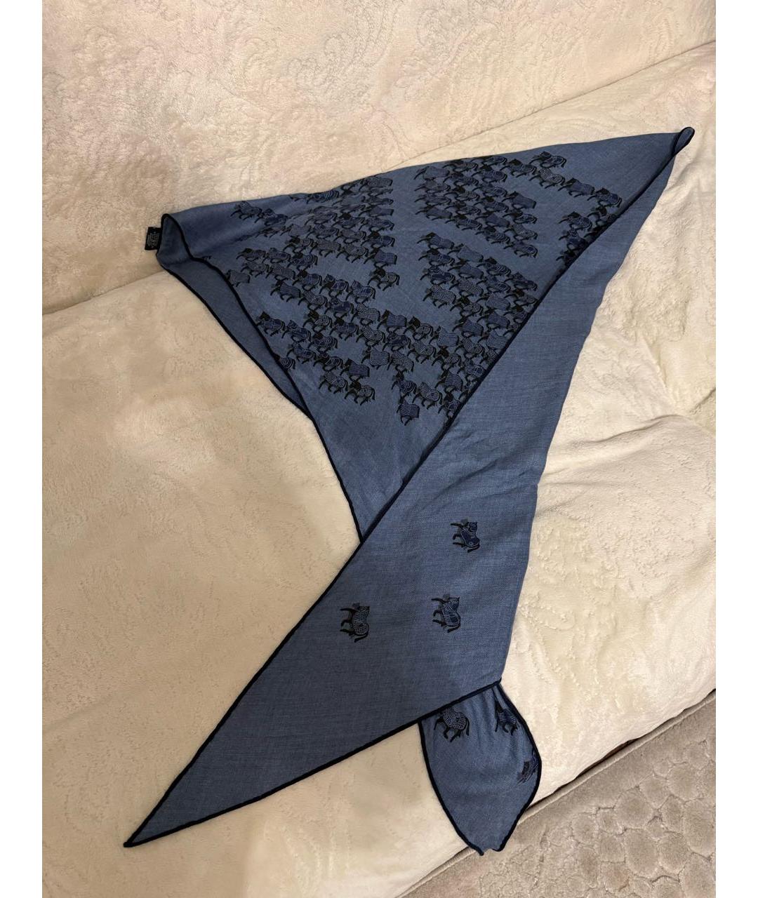 HERMES Синий кашемировый платок, фото 5