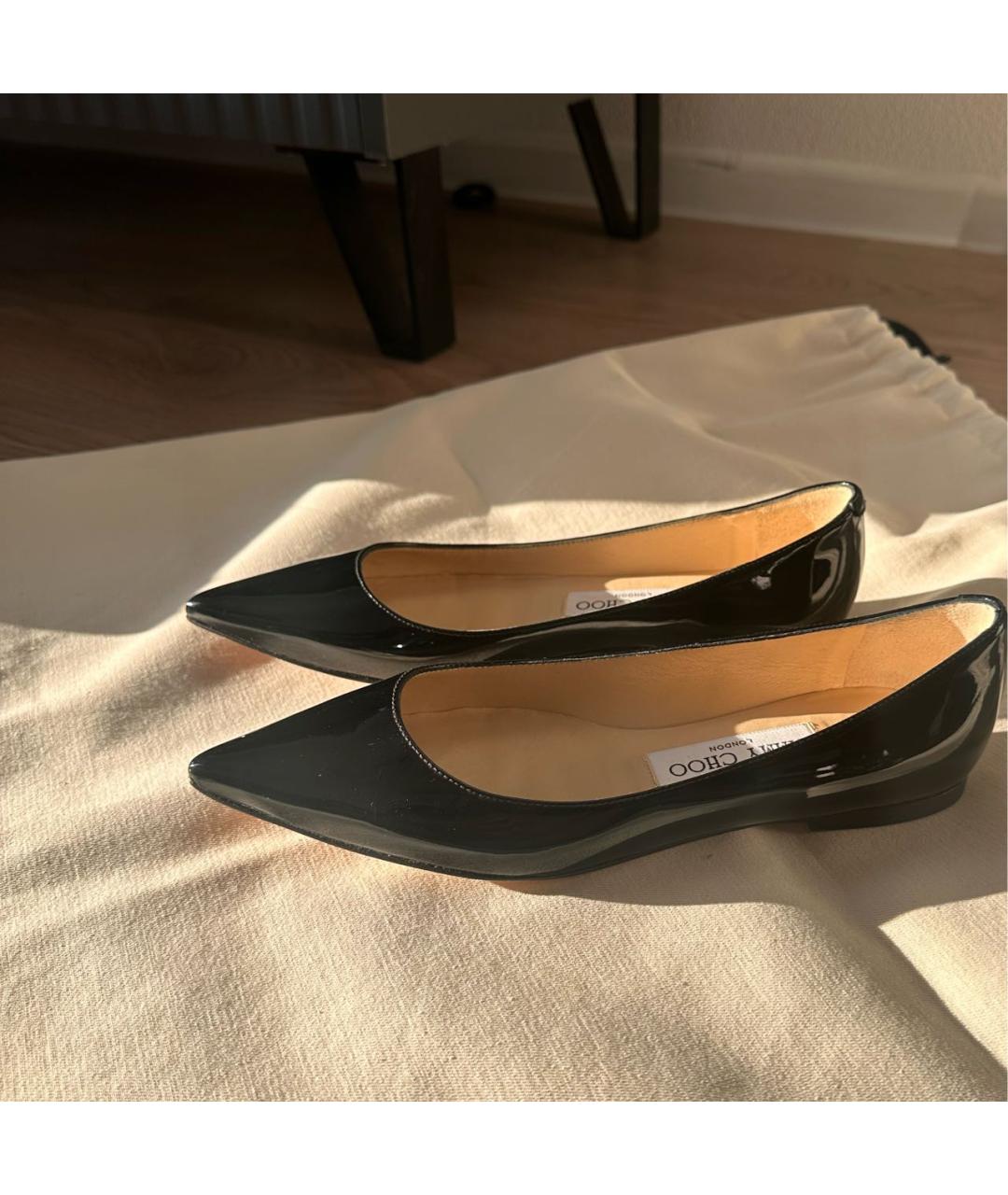 JIMMY CHOO Черные балетки из лакированной кожи, фото 7