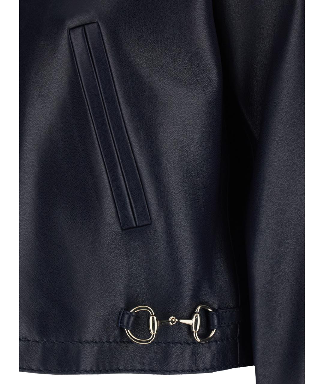 GUCCI Темно-синяя кожаная куртка, фото 3