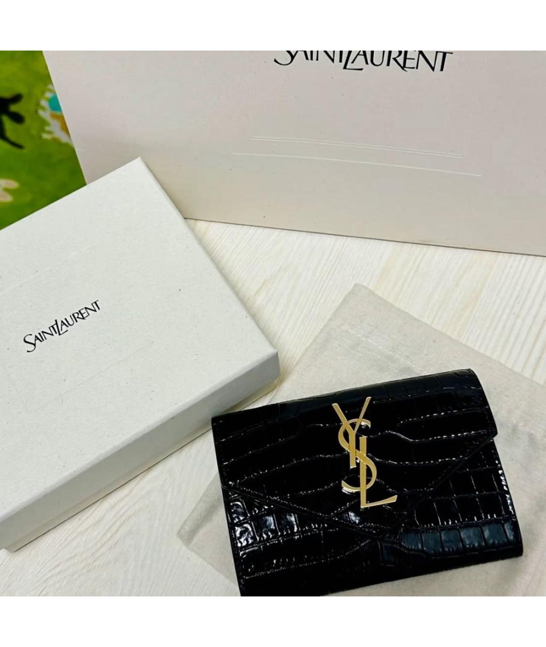 SAINT LAURENT Черный кожаный кошелек, фото 5