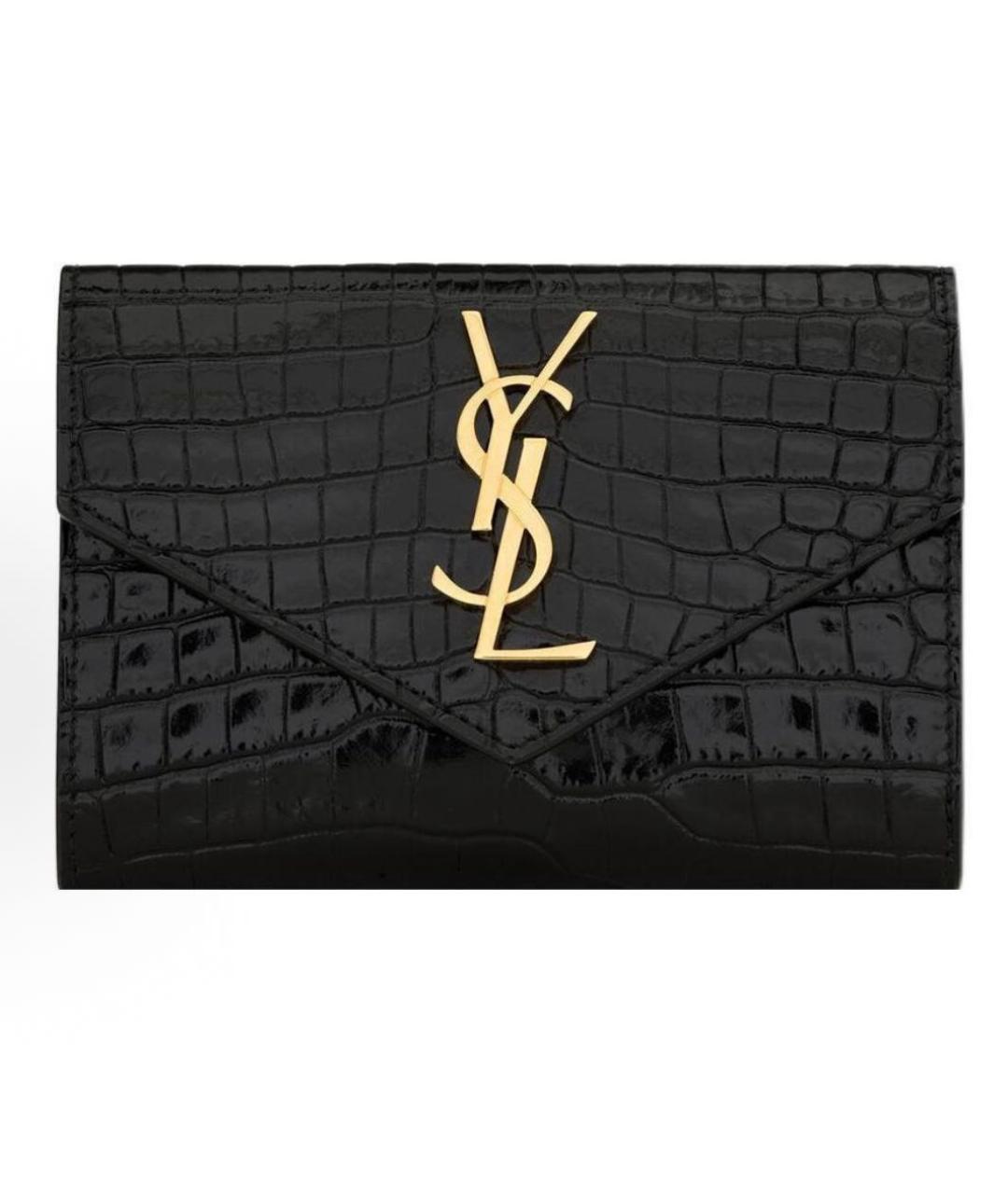 SAINT LAURENT Черный кожаный кошелек, фото 4