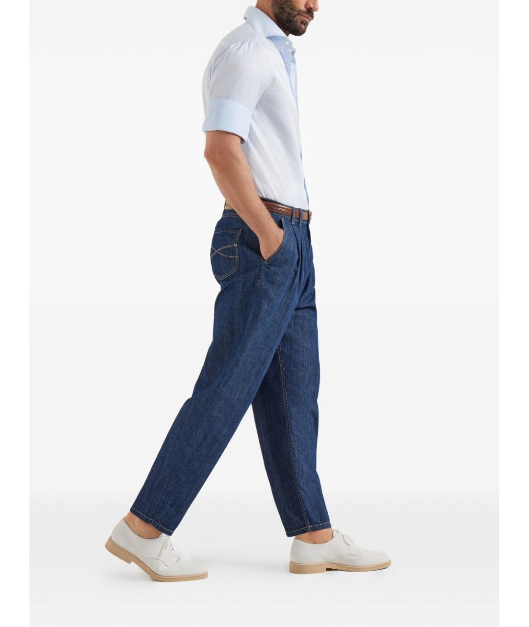 BRUNELLO CUCINELLI Синие хлопковые прямые джинсы, фото 2