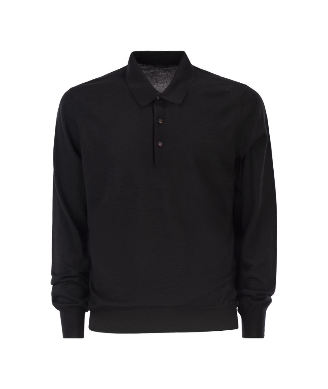 KITON Черное хлопко-шерстяное поло с длинным рукавом, фото 1