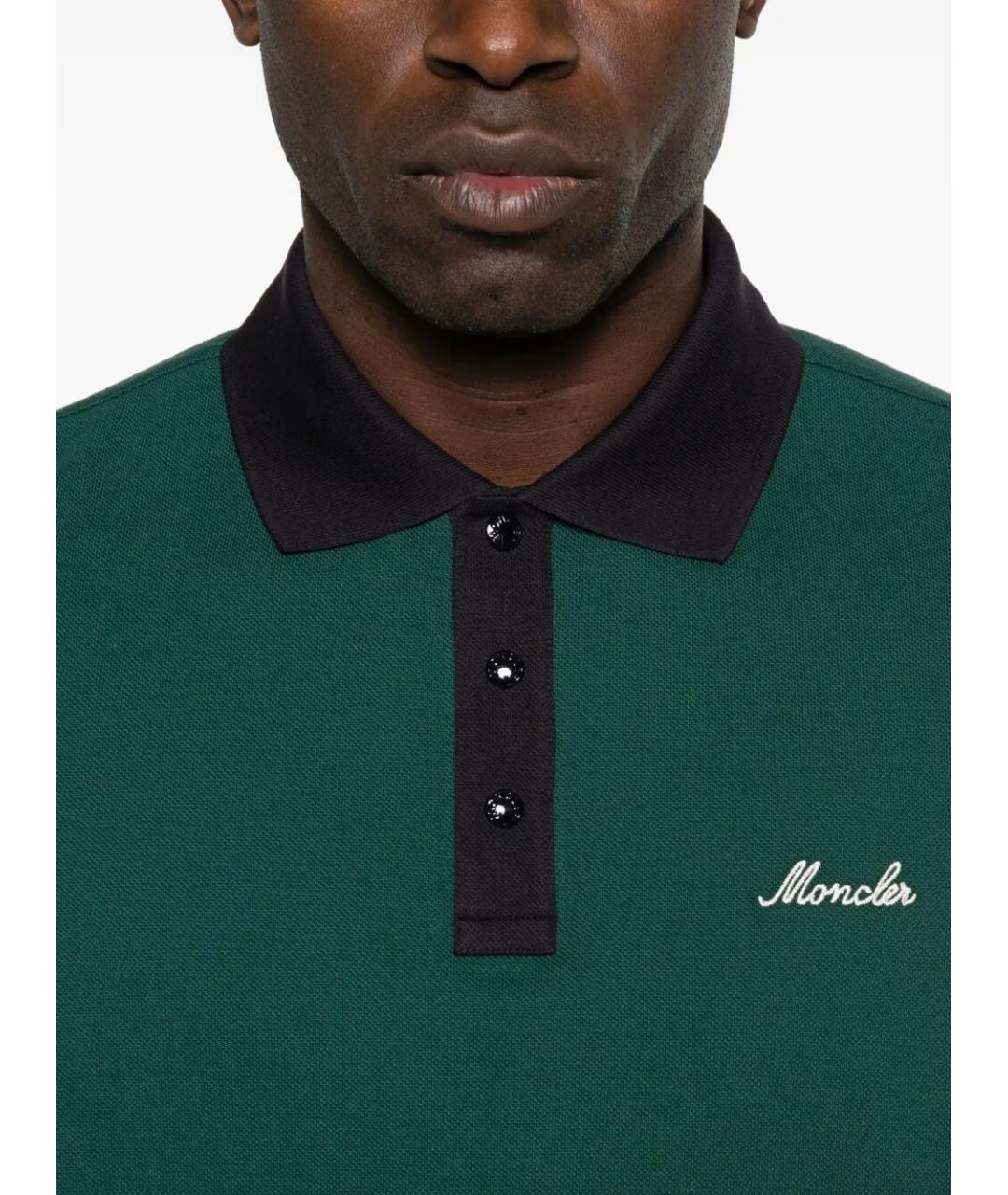 MONCLER Зеленые хлопковое поло с коротким рукавом, фото 3