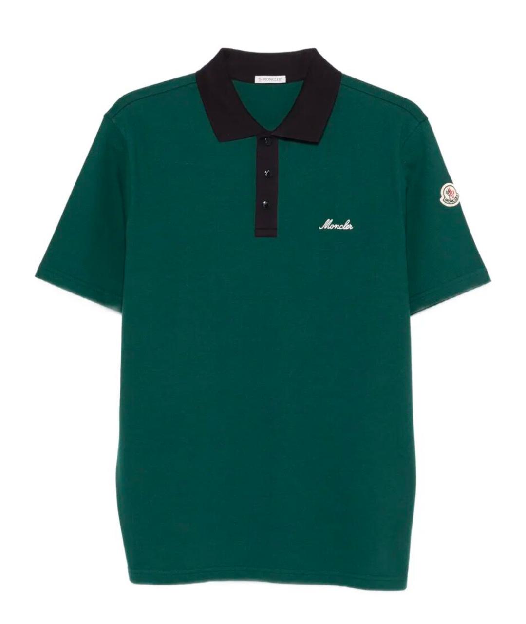 MONCLER Зеленые хлопковое поло с коротким рукавом, фото 1