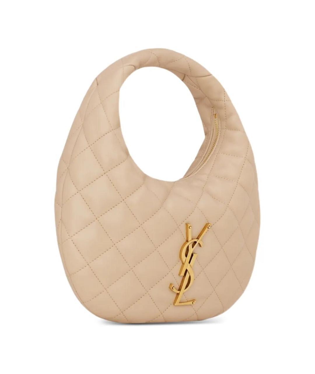 SAINT LAURENT Бежевая кожаная сумка с короткими ручками, фото 3