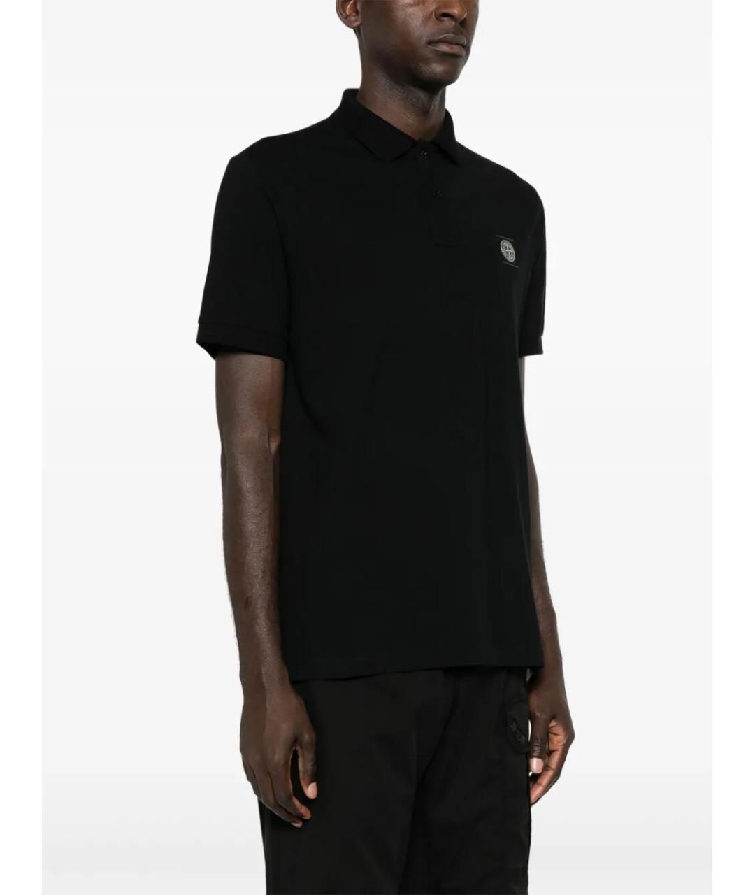 STONE ISLAND Черное хлопковое поло с коротким рукавом, фото 3