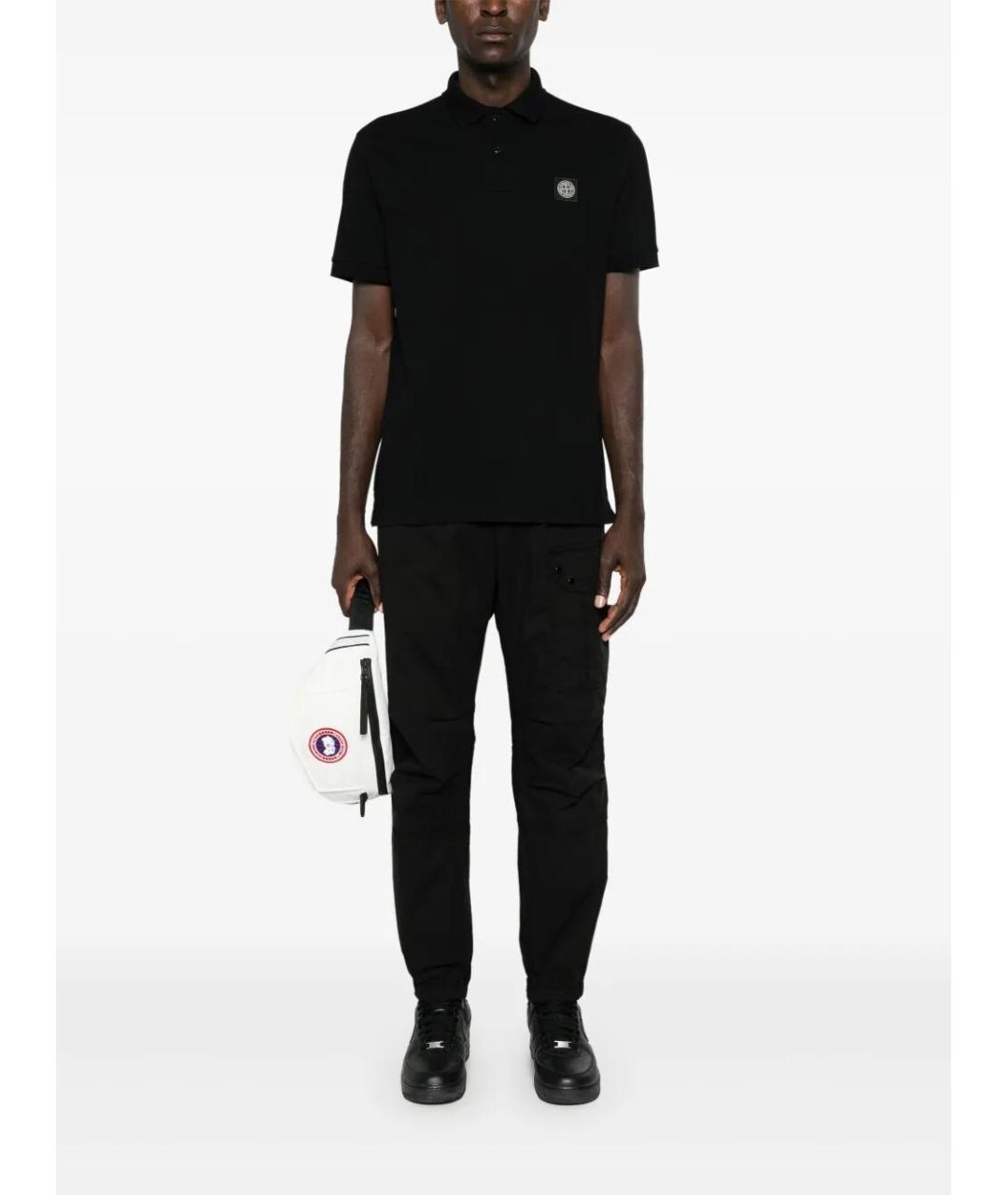 STONE ISLAND Черное хлопковое поло с коротким рукавом, фото 2
