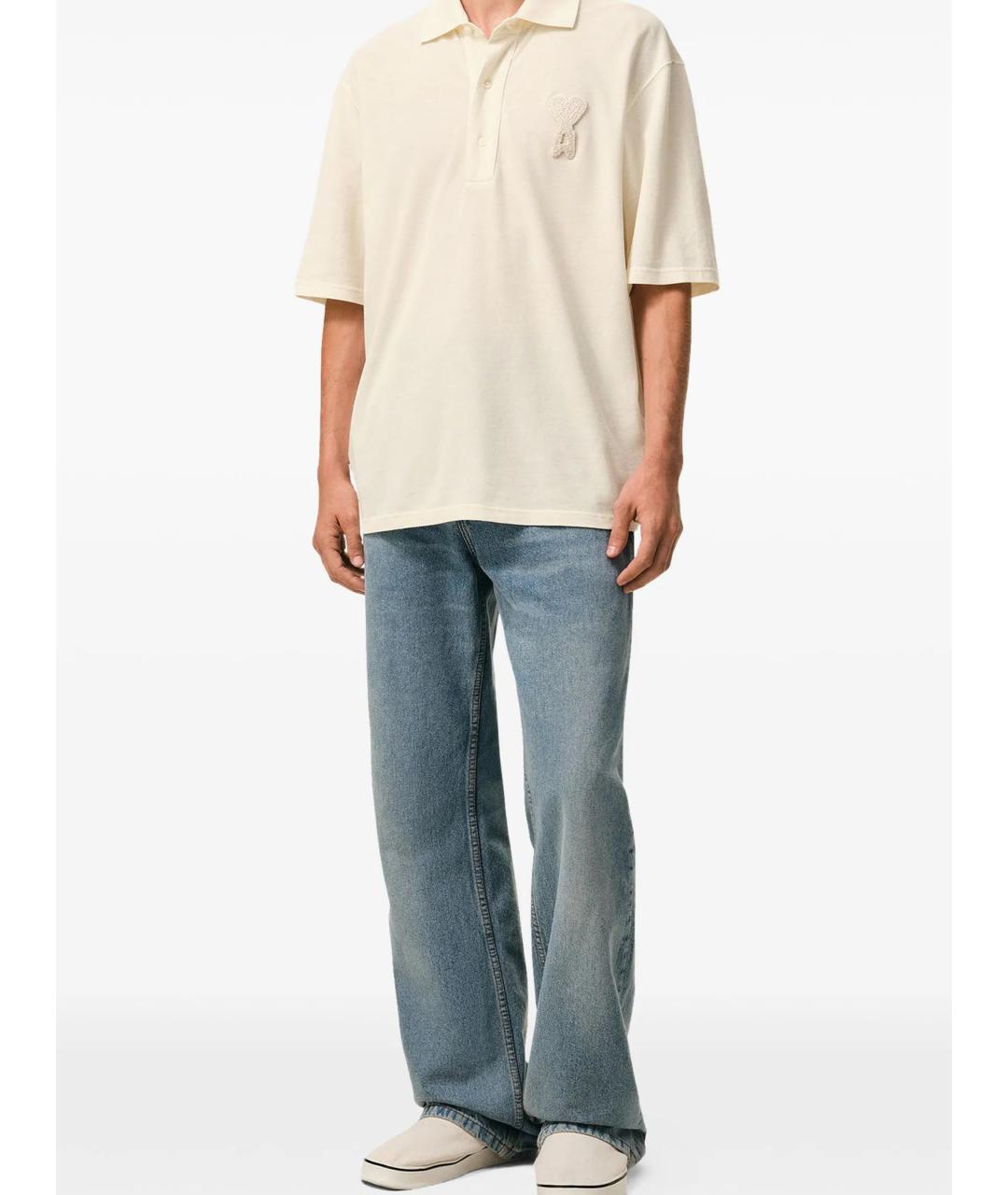 Ami Paris Бежевое хлопковое поло с коротким рукавом, фото 2