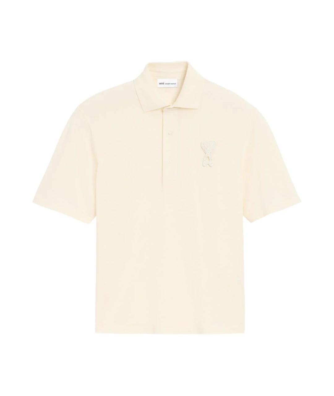 Ami Paris Бежевое хлопковое поло с коротким рукавом, фото 1