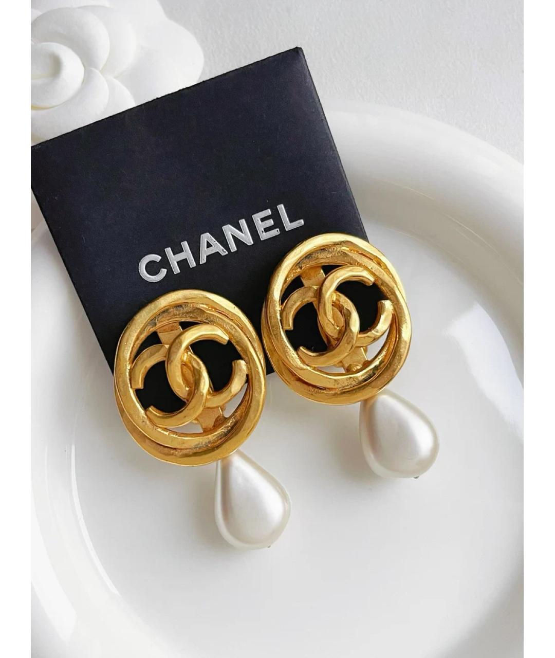 CHANEL Золотые металлические серьги, фото 4