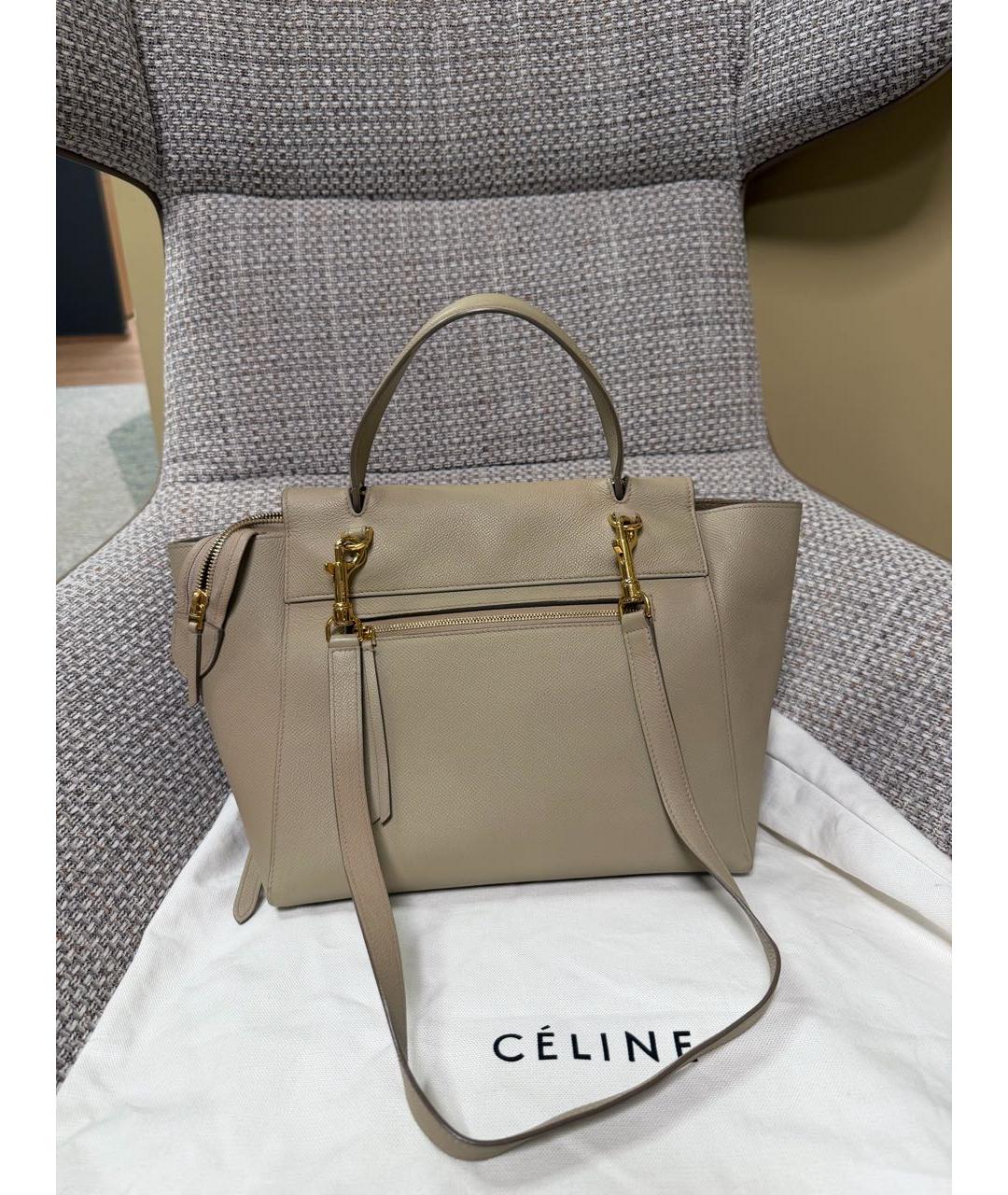 CELINE Бежевая кожаная сумка с короткими ручками, фото 3