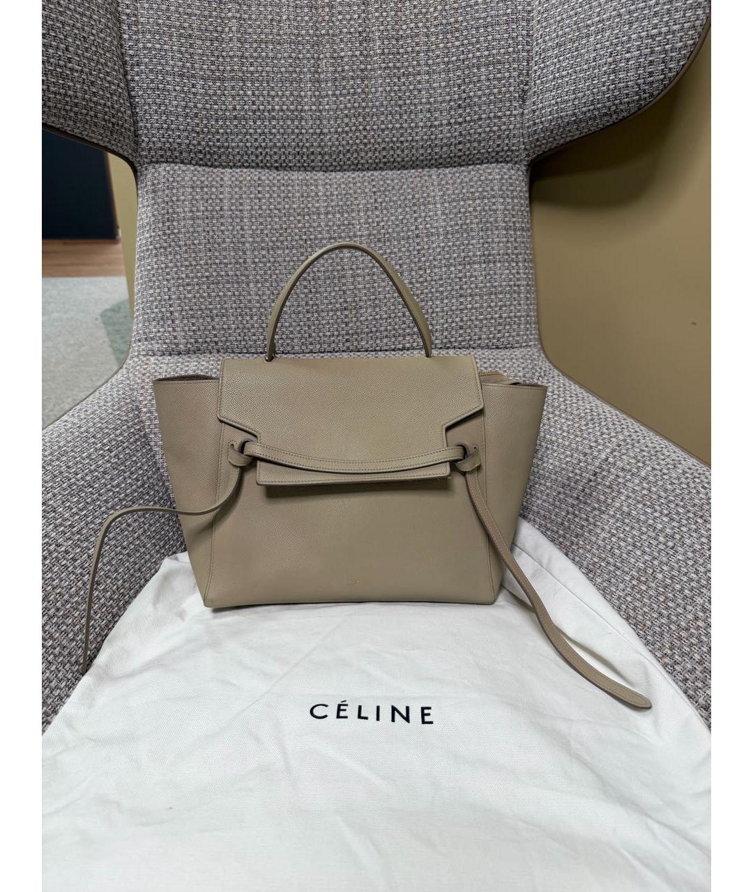 CELINE Бежевая кожаная сумка с короткими ручками, фото 9
