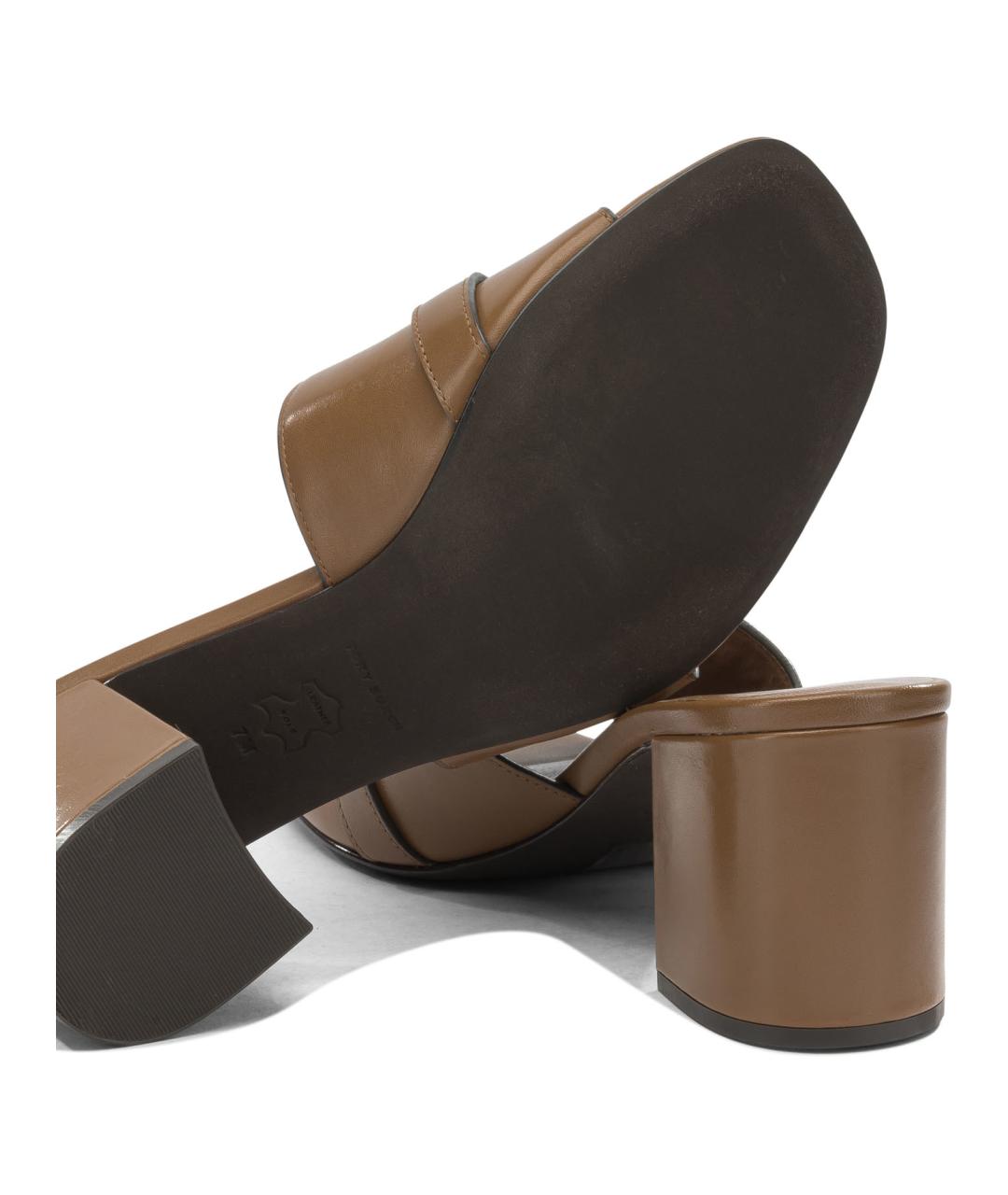 TORY BURCH Коричневые кожаные мюли, фото 5