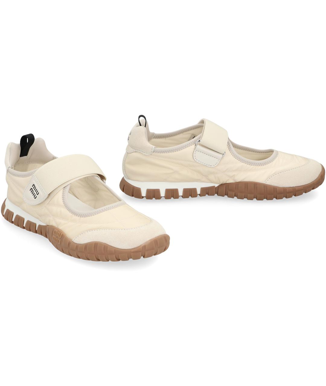 MIU MIU Бежевые текстильные балетки, фото 3