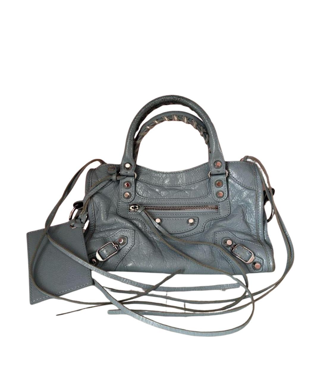 BALENCIAGA Голубая кожаная сумка с короткими ручками, фото 1