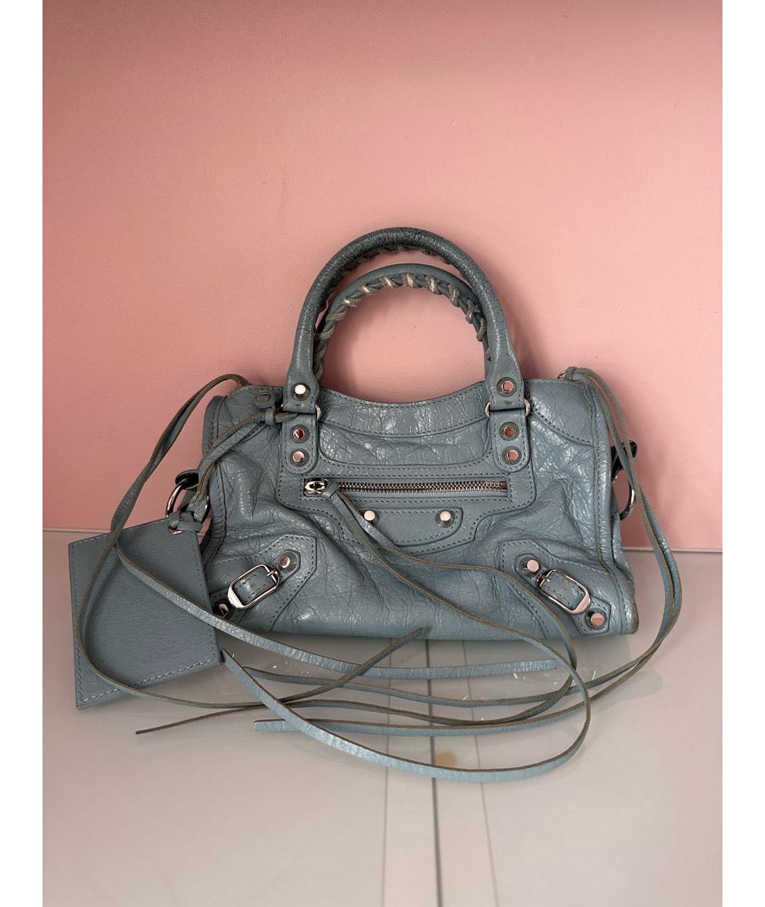 BALENCIAGA Голубая кожаная сумка с короткими ручками, фото 9