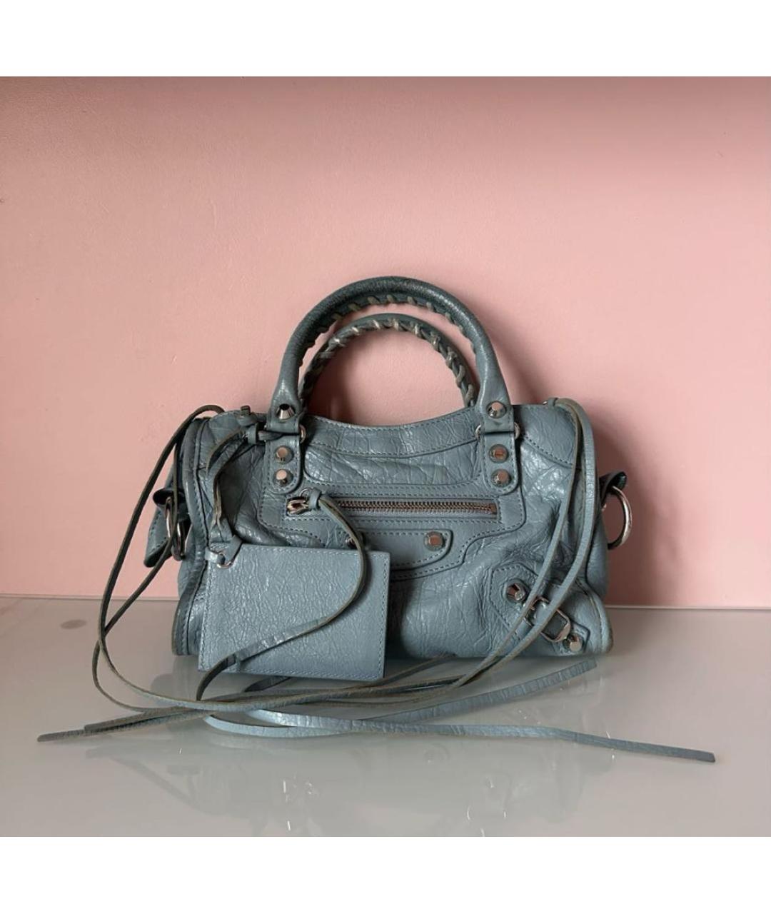 BALENCIAGA Голубая кожаная сумка с короткими ручками, фото 8