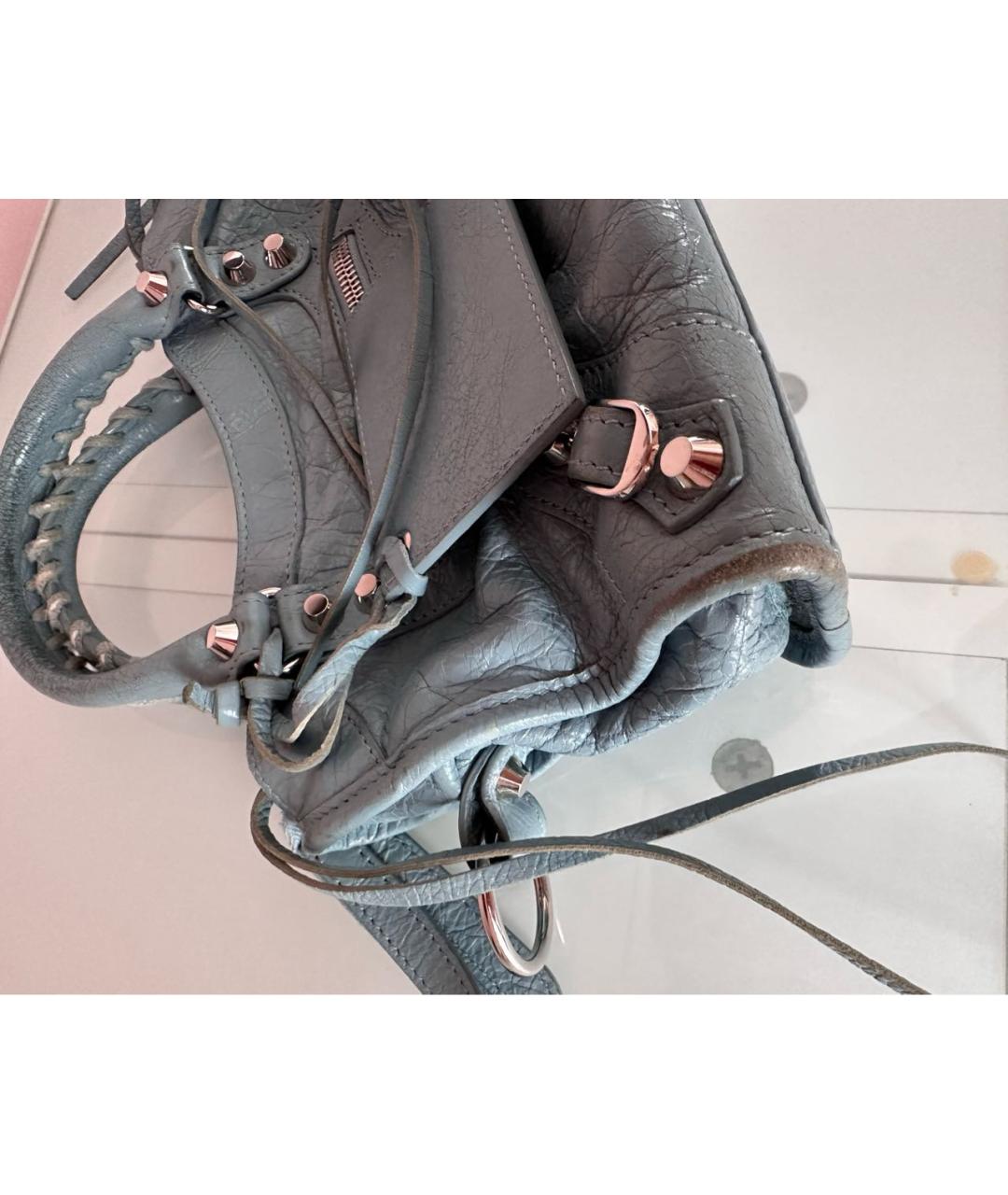 BALENCIAGA Голубая кожаная сумка с короткими ручками, фото 2