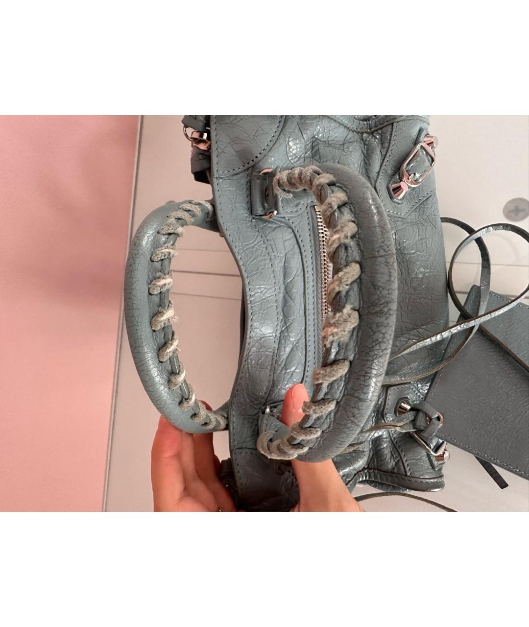 BALENCIAGA Голубая кожаная сумка с короткими ручками, фото 5