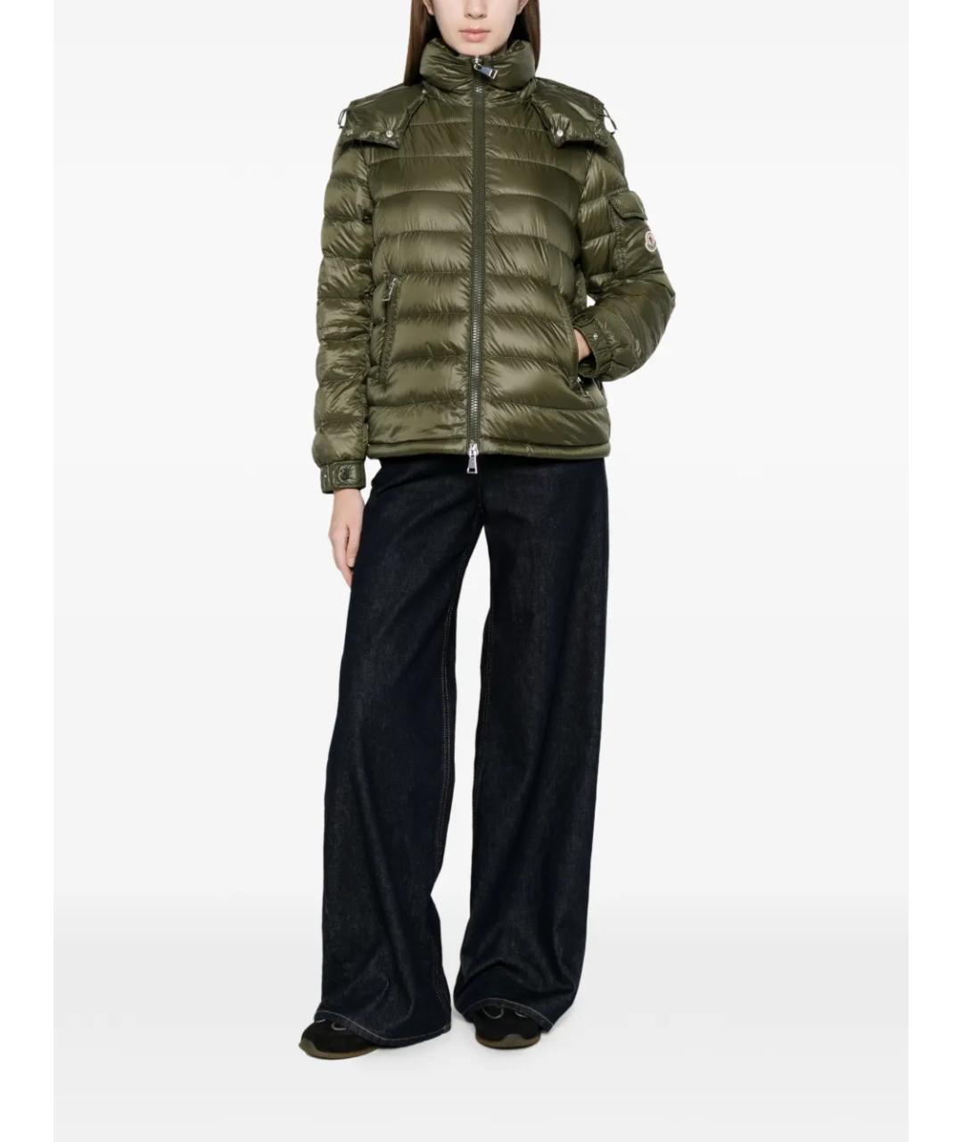 MONCLER Зеленый полиамидовый пуховик, фото 2