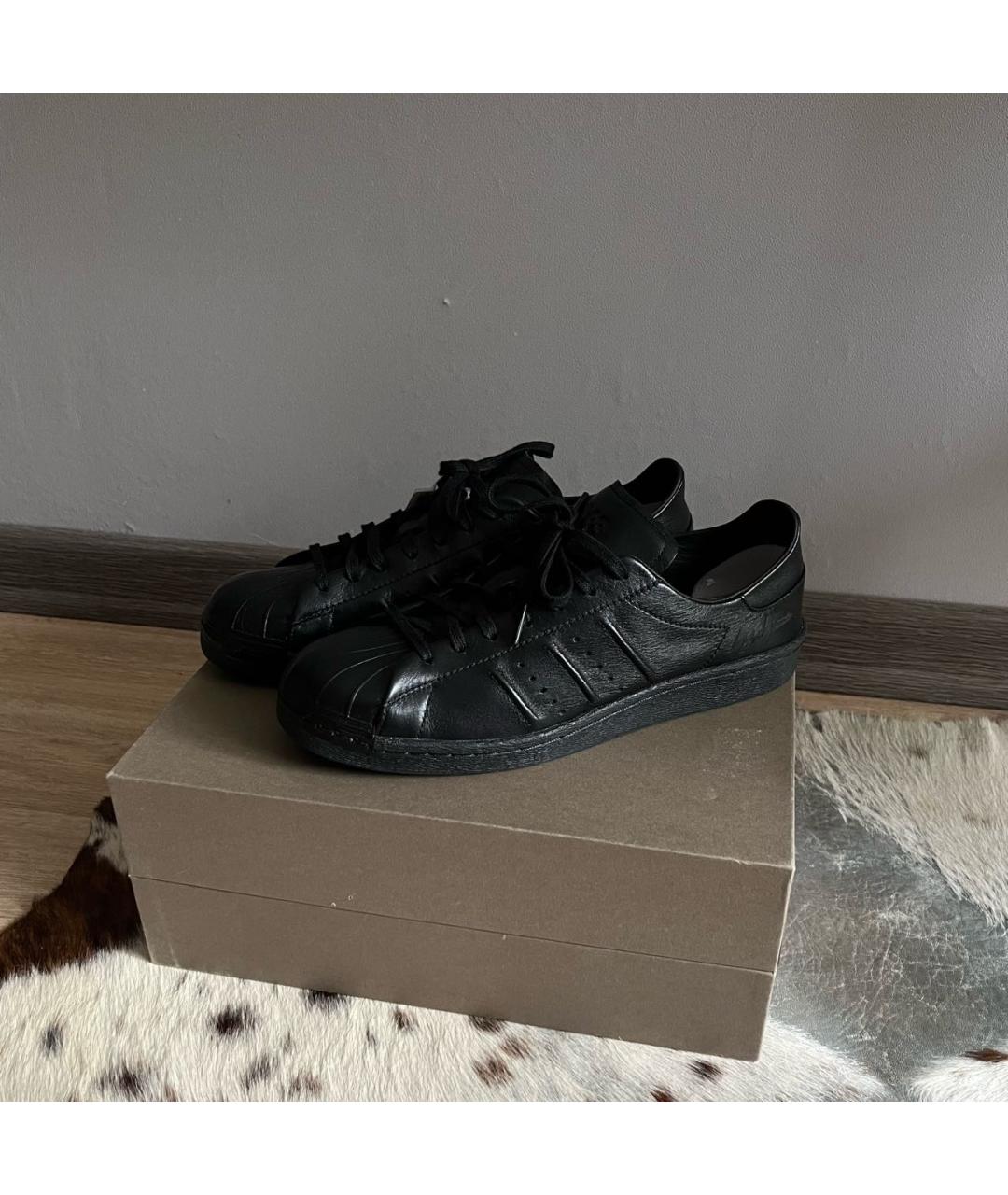 Y-3 Черные кожаные низкие кроссовки / кеды, фото 3