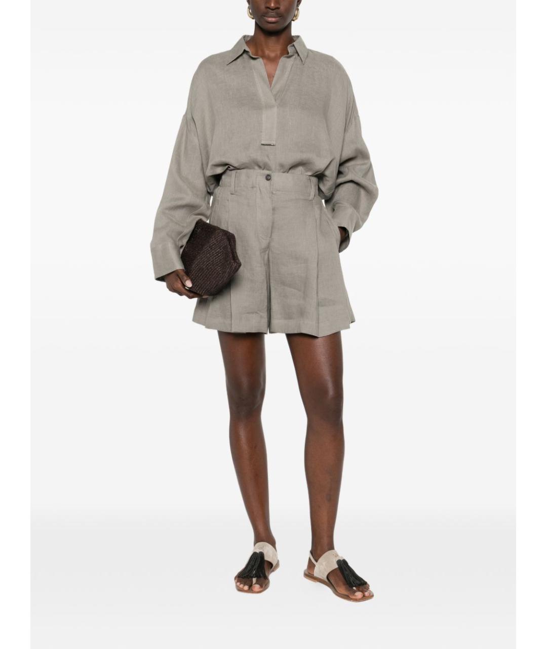 BRUNELLO CUCINELLI Зеленая льняная футболка, фото 4