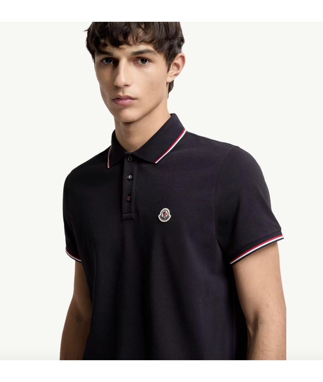 MONCLER Темно-синее хлопковое поло с коротким рукавом, фото 5