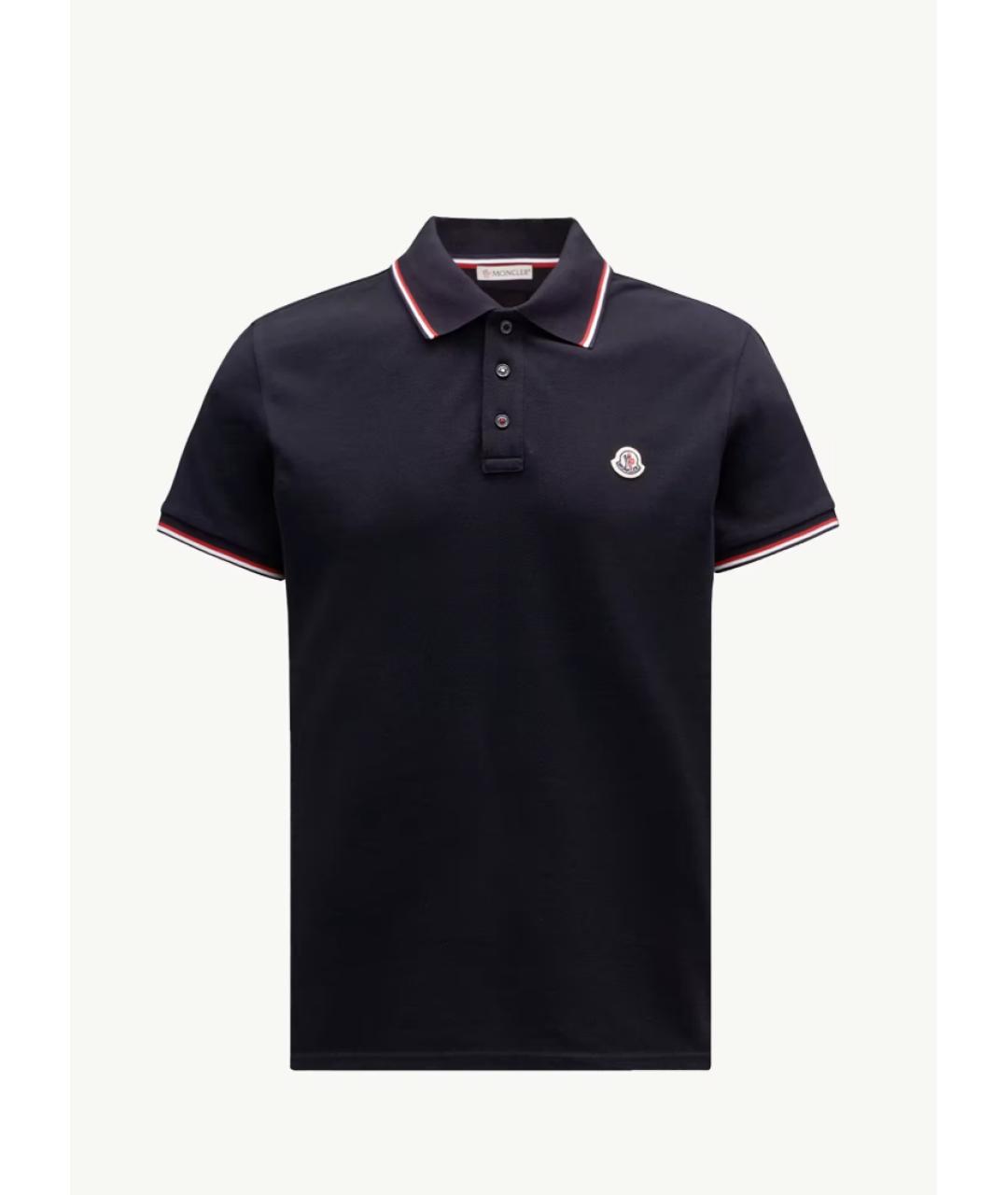 MONCLER Темно-синее хлопковое поло с коротким рукавом, фото 6
