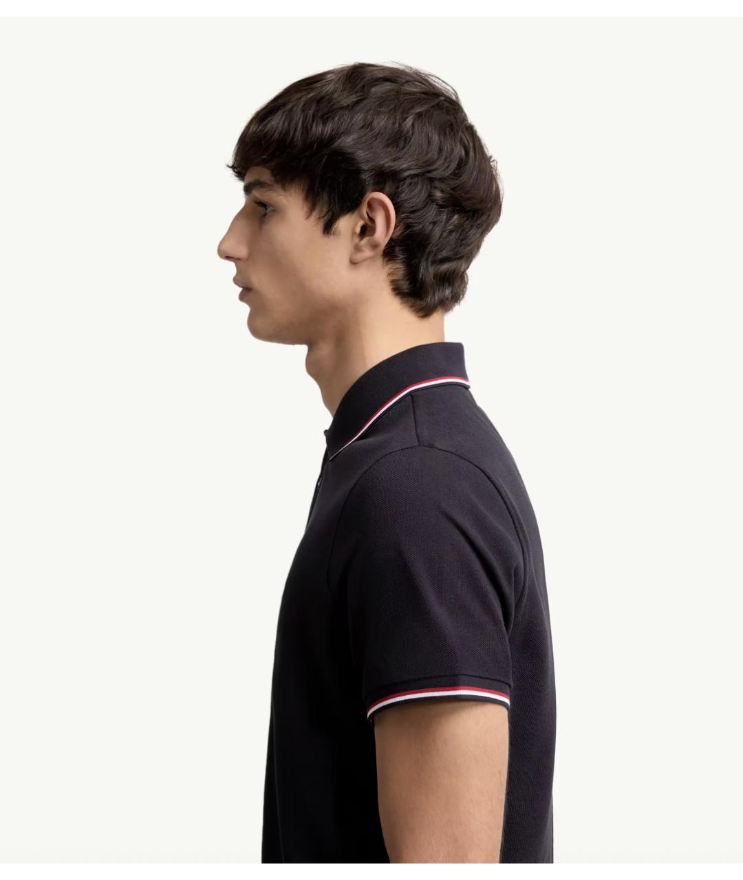 MONCLER Темно-синее хлопковое поло с коротким рукавом, фото 4