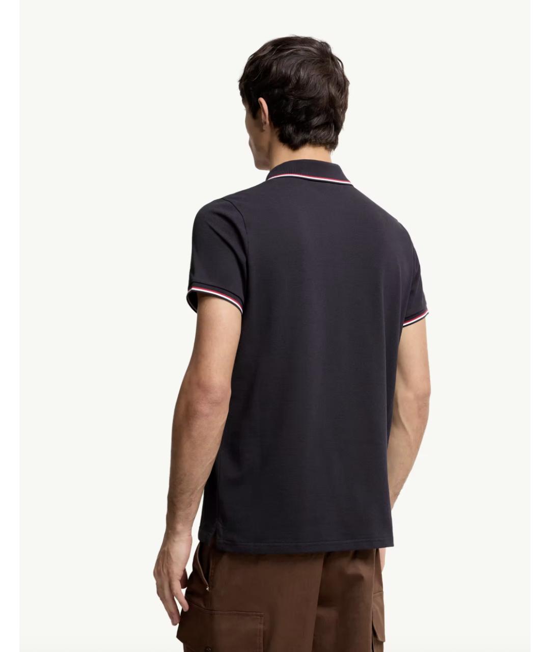 MONCLER Темно-синее хлопковое поло с коротким рукавом, фото 3