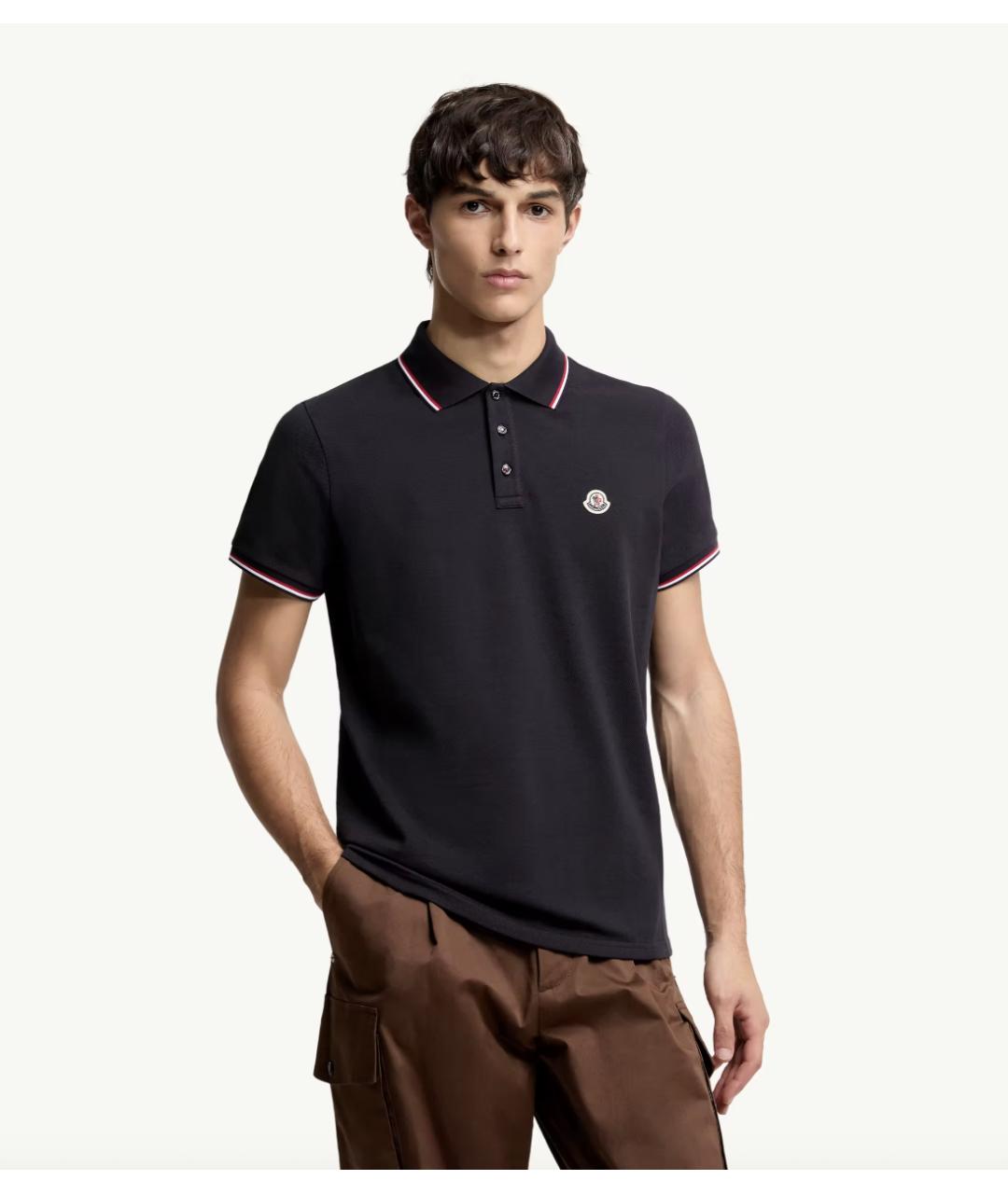 MONCLER Темно-синее хлопковое поло с коротким рукавом, фото 2