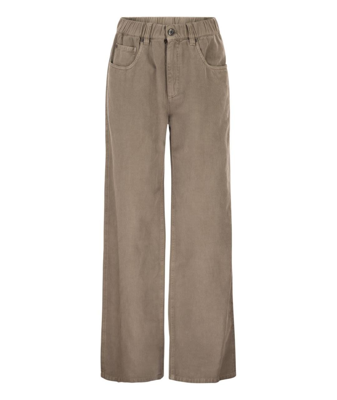 BRUNELLO CUCINELLI Коричневые хлопковые прямые брюки, фото 1