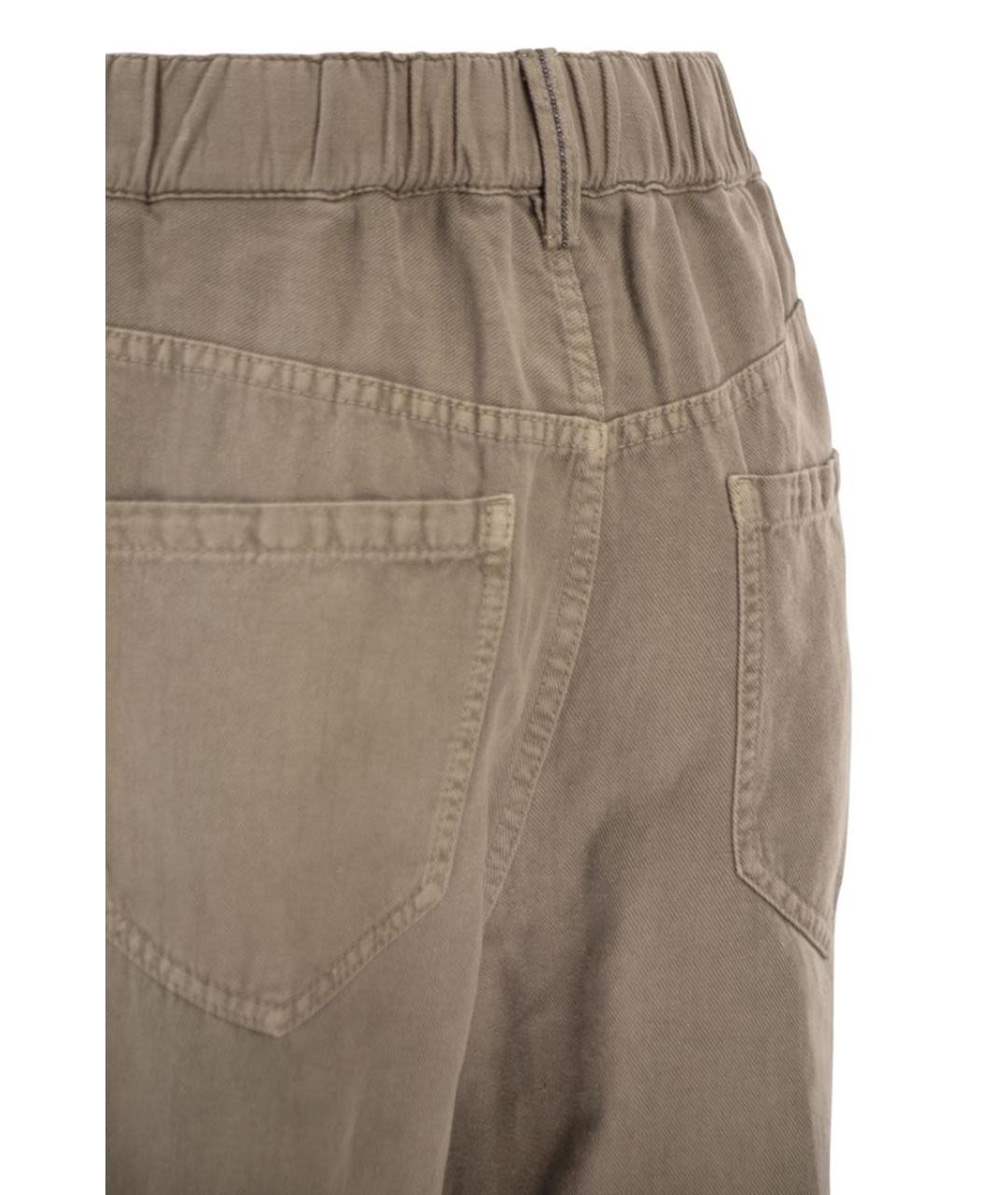 BRUNELLO CUCINELLI Коричневые хлопковые прямые брюки, фото 4