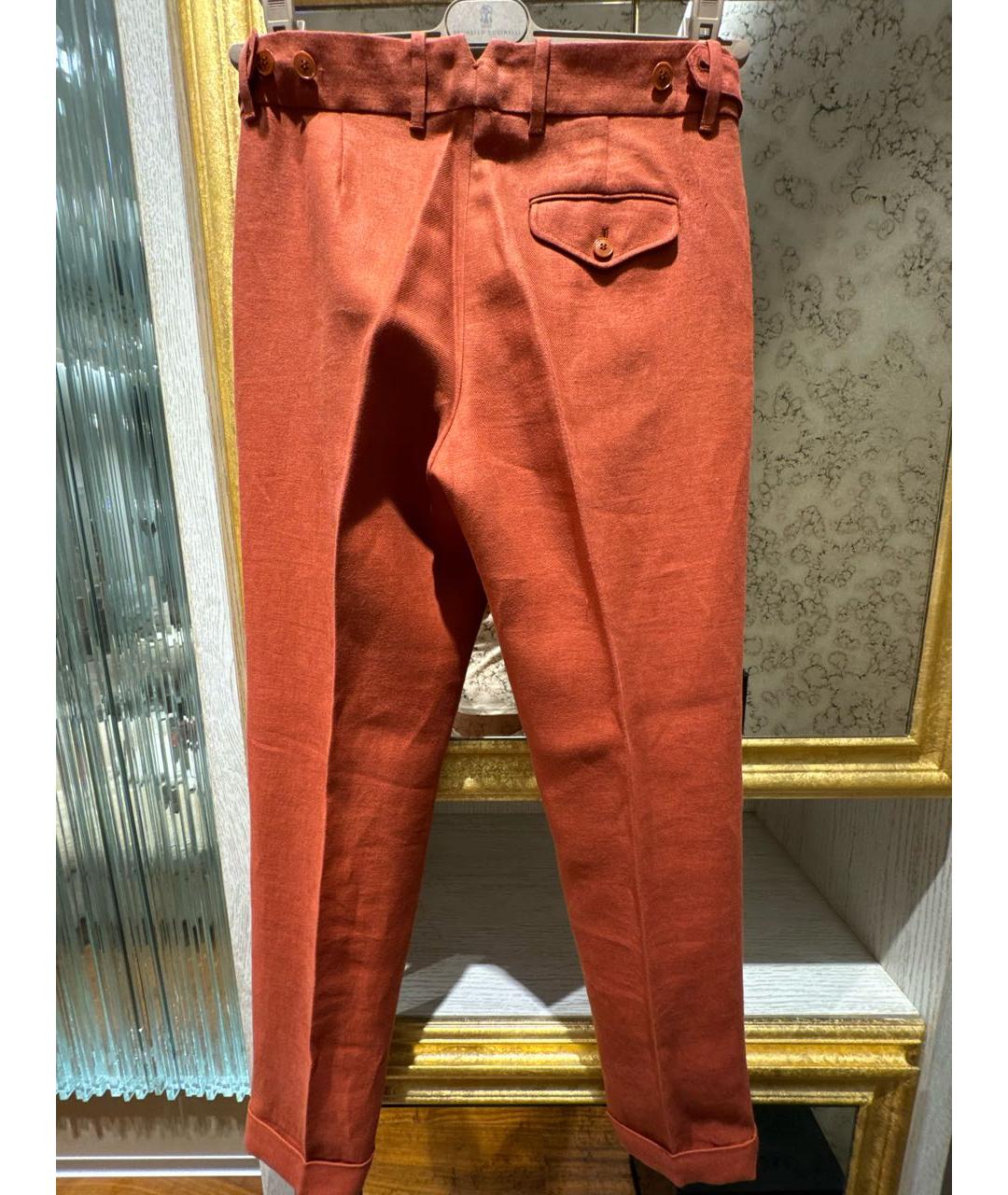 LORO PIANA Оранжевое льняные брюки узкие, фото 2