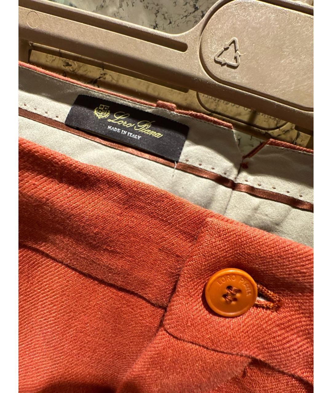 LORO PIANA Оранжевое льняные брюки узкие, фото 3