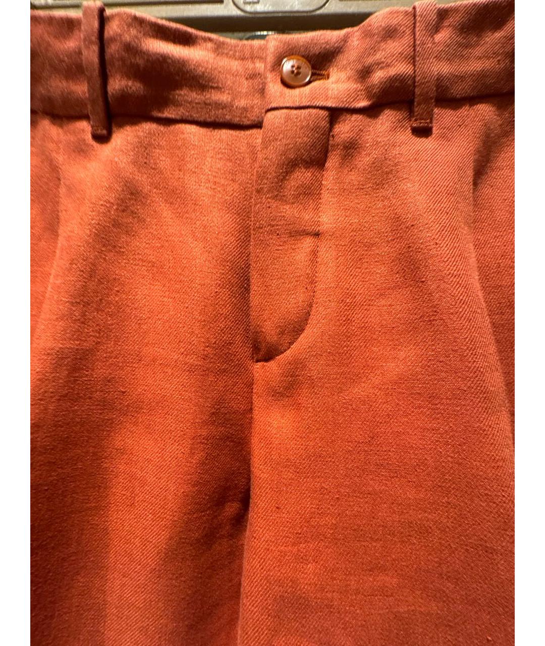 LORO PIANA Оранжевое льняные брюки узкие, фото 4
