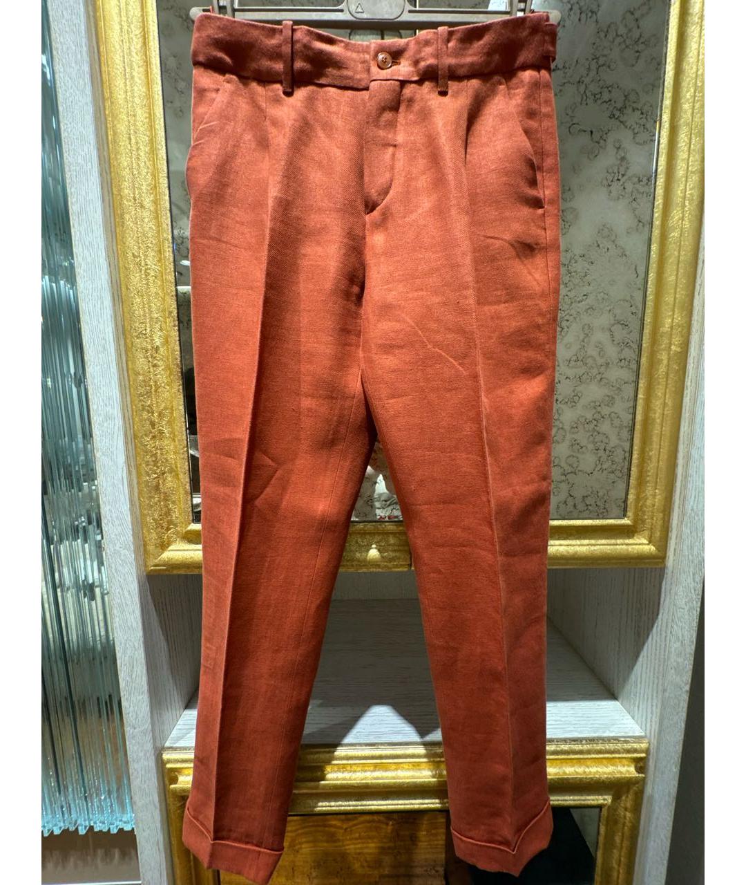 LORO PIANA Оранжевое льняные брюки узкие, фото 9