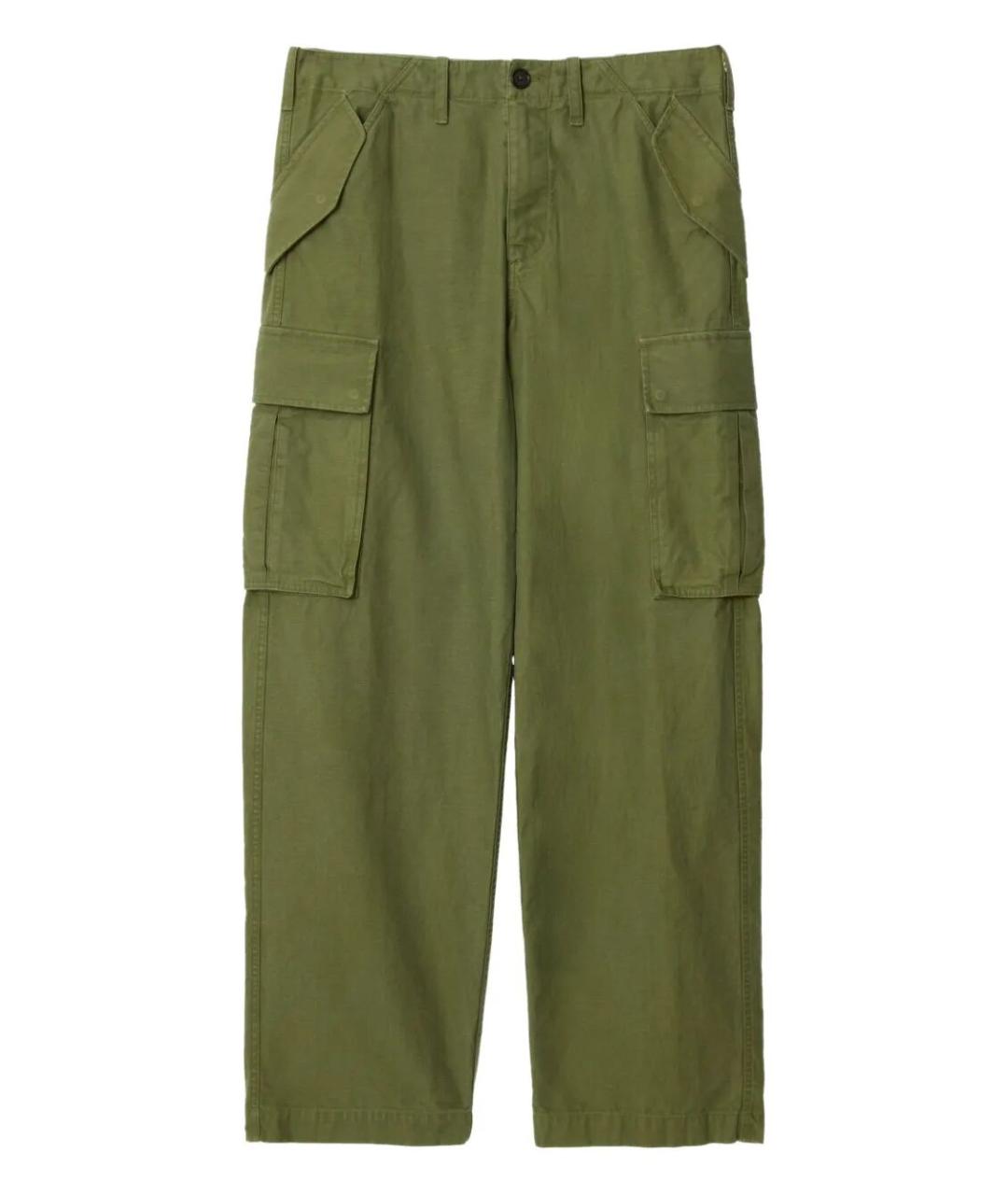 BURBERRY Зеленые хлопковые повседневные брюки, фото 1