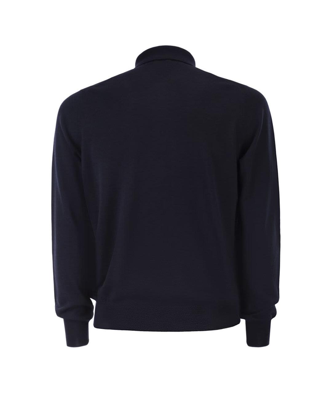 KITON Синее хлопко-шерстяное поло с длинным рукавом, фото 2