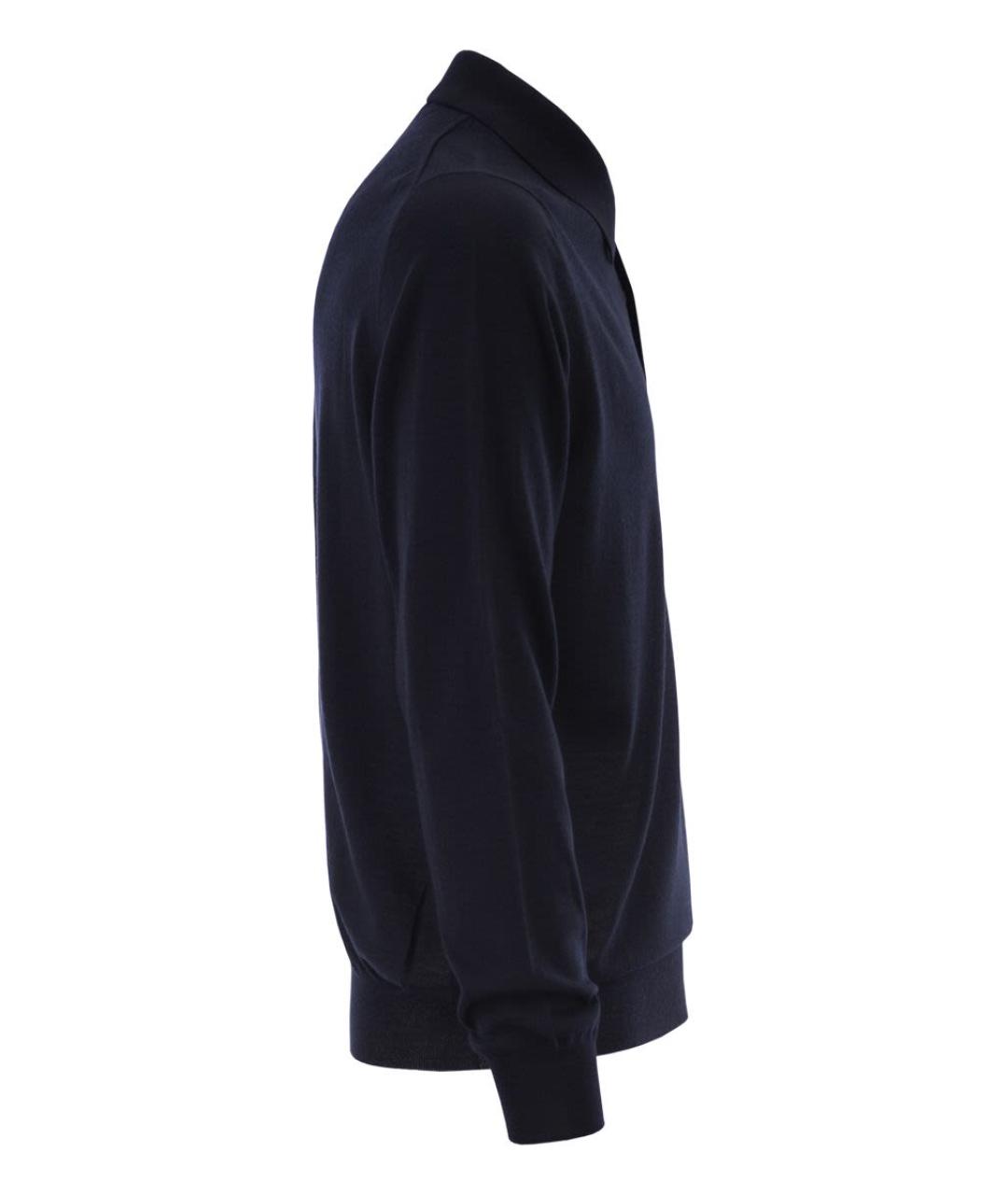 KITON Синее хлопко-шерстяное поло с длинным рукавом, фото 3