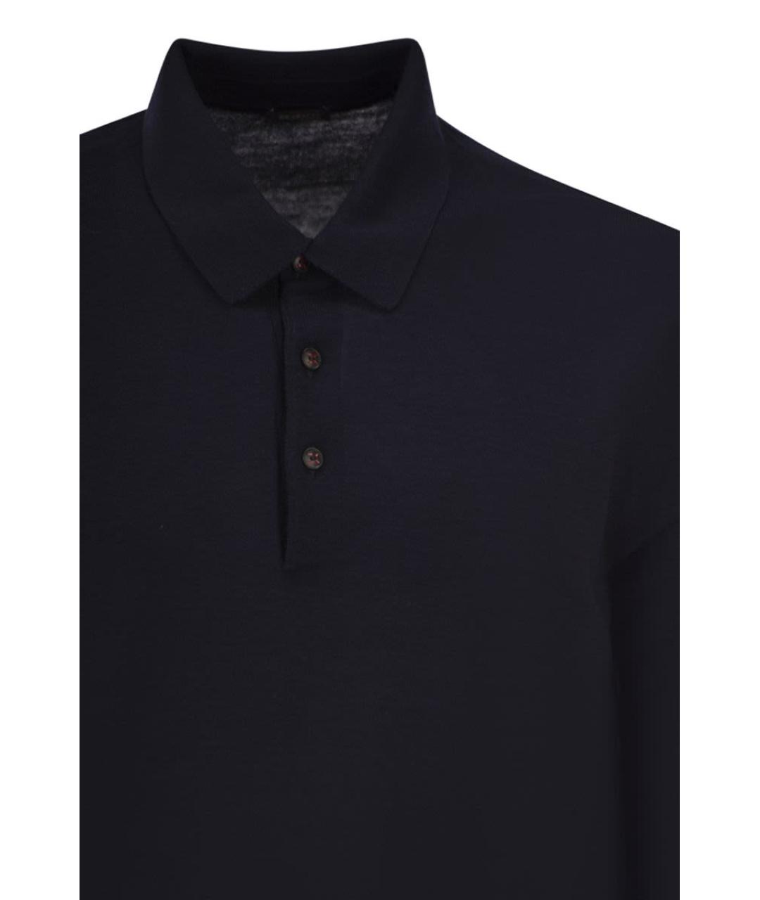 KITON Синее хлопко-шерстяное поло с длинным рукавом, фото 4