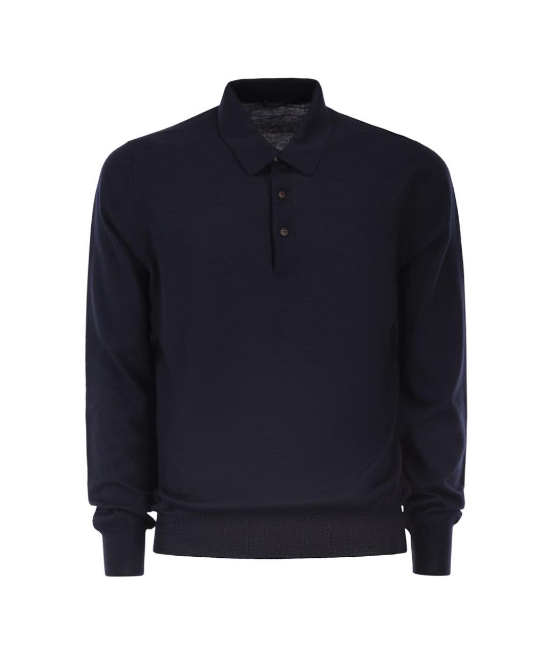 KITON Синее хлопко-шерстяное поло с длинным рукавом, фото 1