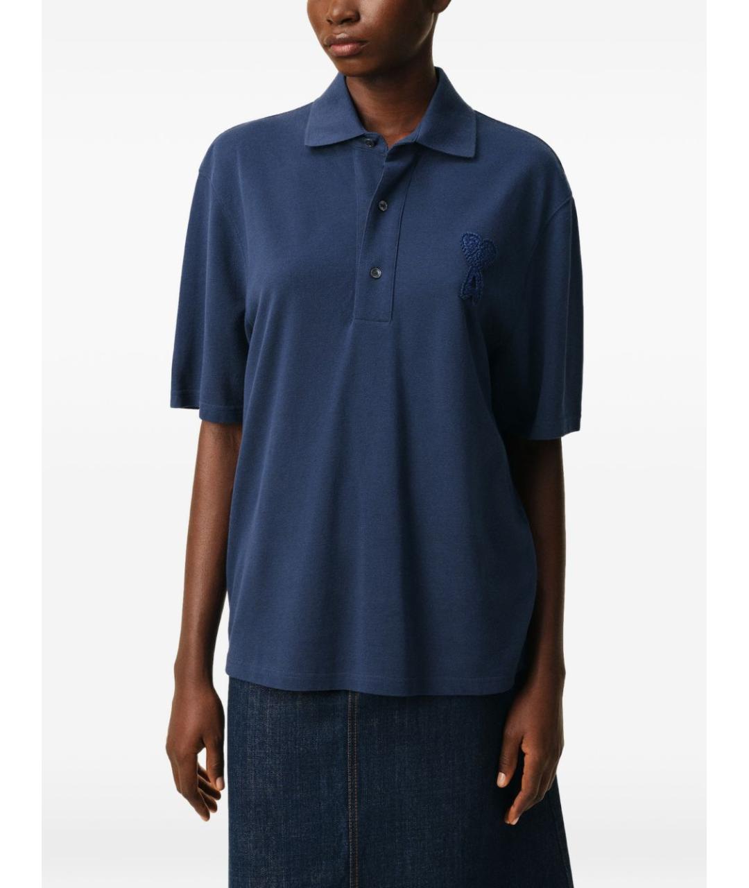 Ami Paris Синее хлопковое поло с коротким рукавом, фото 2