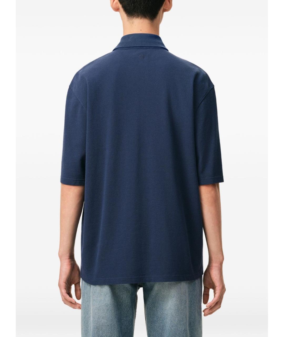 Ami Paris Синее хлопковое поло с коротким рукавом, фото 4