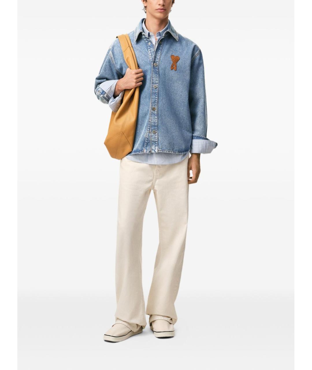 Ami Paris Голубая хлопковая кэжуал рубашка, фото 5