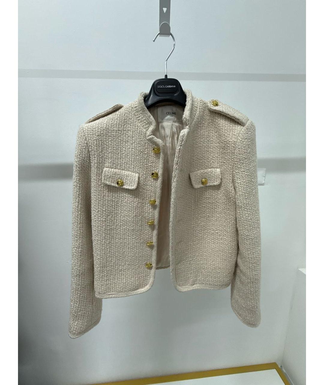 CELINE Бежевый шерстяной жакет/пиджак, фото 8