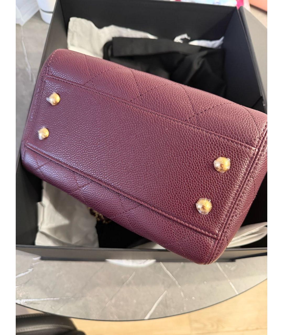 CHANEL Бордовая кожаная сумка с короткими ручками, фото 5